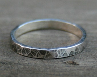 Sterling Silver Ring - Simple Hammered and Antiqued Band