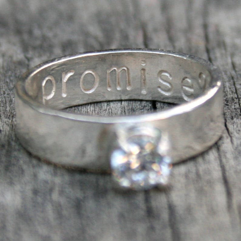 Personalized Hand Stamped Sterling Silver Promise Ring with Cubic Zirconia image 4