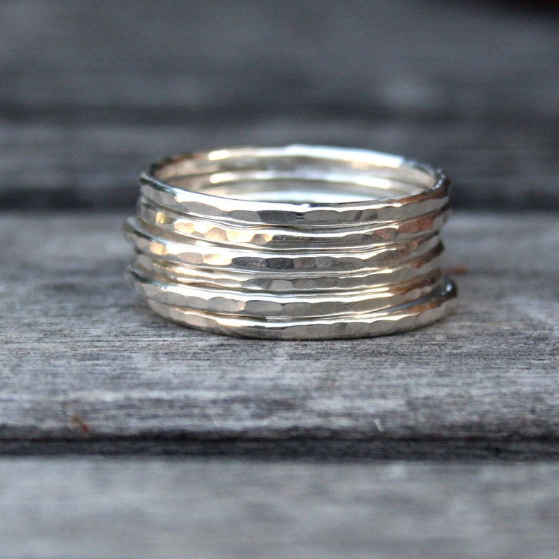 Sterling Silver Hammered Stacking Ring Set - Etsy