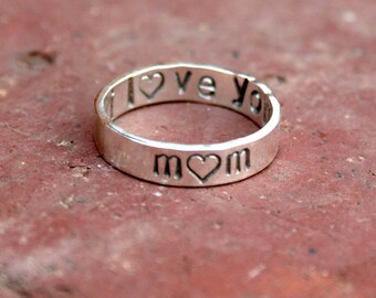 Personalized Jewelry - Personalized Hand Stamped Mom Ring - Sterling Silver Message Ring