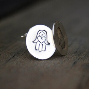 Sterling Silver Oval Post Earrings - Henna Hamsa Hand