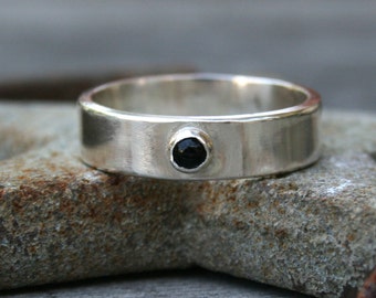 Personalized Sterling Silver Stone Ring -  Custom Band with Onyx or Turquoise Stone