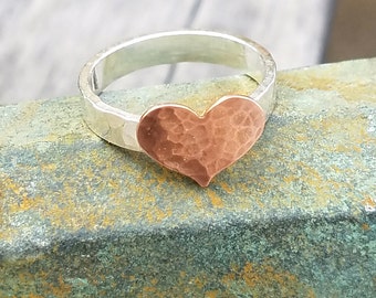 Heart Ring - Sterling Silver and Copper - Mixed Metal Heart Ring