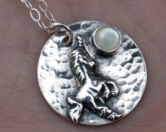Sterling Silver Magical Unicorn Necklace with Mother of Pearl