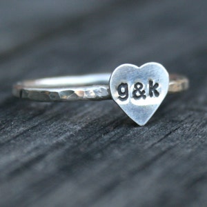 Personalized Hand Stamped Sterling Silver Heart Ring  - Custom Initials