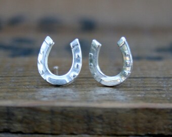 Sterling Silver Post Earrings - Lucky Horseshoe Studs