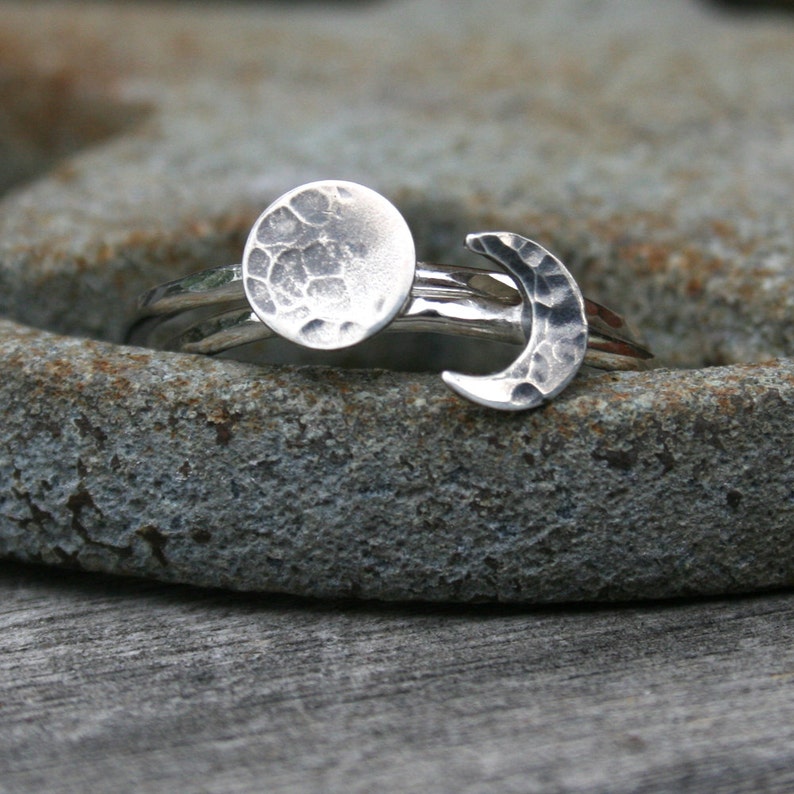 Moon Phase Sterling Silver Stacking Ring Set - Etsy