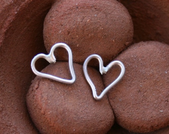 Sterling Silver Heart Post Earrings - Wire Hearts