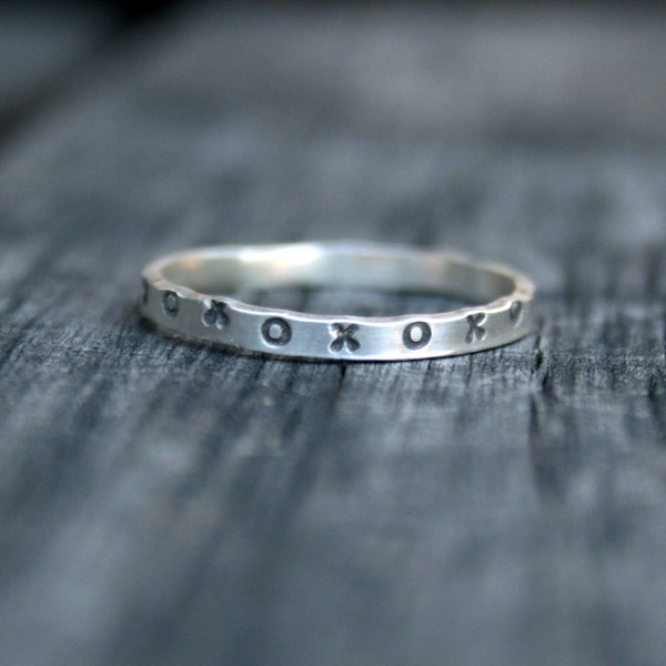 Sterling Silver Hand Stamped XOXO Ring - Hugs and Kisses Band