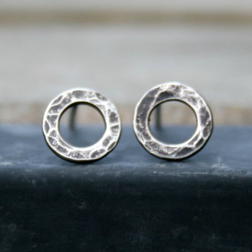 Sterling Silver Post Earrings Hammered Hoops Studs Etsy
