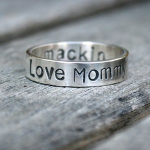 Personalized Hand Stamped Sterling Silver Ring - Custom Message Band