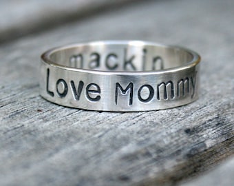 Personalized Hand Stamped Sterling Silver Ring - Custom Message Band