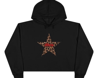 Leopard Star with Script 'DIVA' Crop Hoodie Y2K | Animal Print, Graphic Streetwear