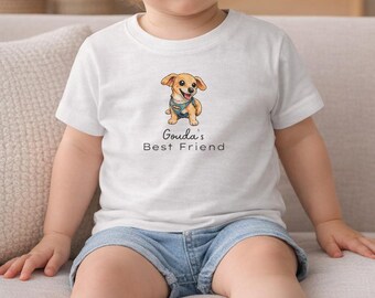 Gepersonaliseerde hondenbabyshirt, aangepast puppy-peutershirt, hondenliefhebber baby-outfit, koosnaam kindershirt, schattig puppycadeau, kraamcadeau