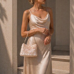 Handmade Luxury Natural Mother of Pearl Beaded Bag, Beaded Pearl Strap Purse, Real Shell Beaded Purse Beach Wedding Bag Bridal Clutch Gift image 7
