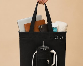 Giant Water Bottle Tote Bag | Large Canvas Tote Bag for Women Stanley Cup Holder Work Bag | Laptop Teacher Nurse Tote Owala Cup Holder Bag