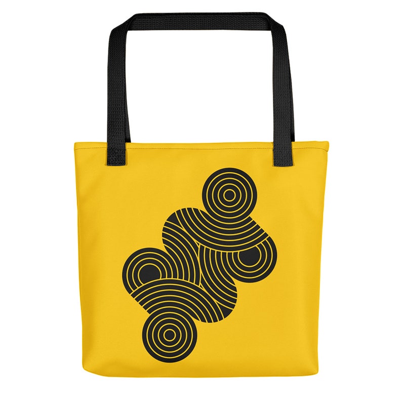 Revolutions Black and Yellow Tote Bag Modern Design