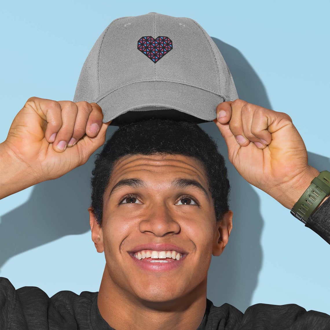 Heartbeat Embroidered Hat Geometric Heart Ball Cap Etsy