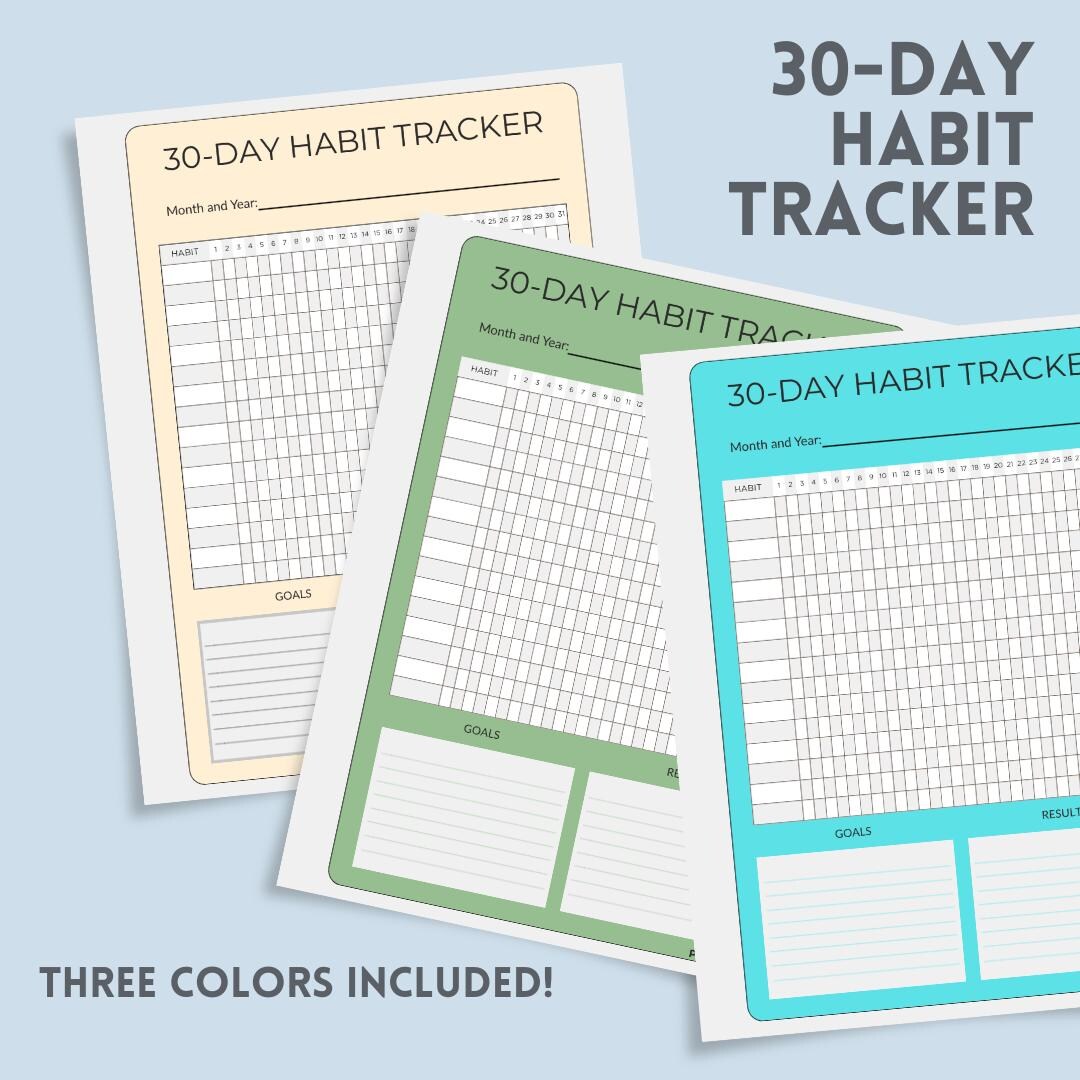 30 Day Habit Tracker Printable | Minimalist Goal Planner | 3 Color ...