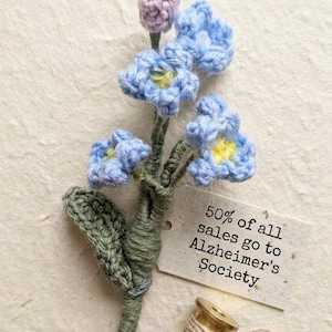Crochet Forget Me Not Flower stem, cotton yarn flower,  Remembrance Keepsake Alzheimer’s Awareness, thinking of you, memorial small gift