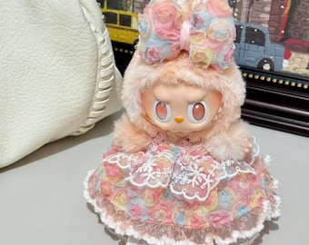 17cm Labubu Doll Clothes, Dreamy Princess Dress, Floral Lace Pastel Outfit