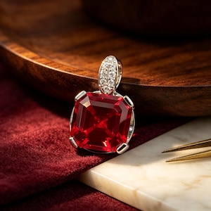 Colgante de rubí de 10 mm, collar de piedra preciosa roja, collar de turquesa, joyería de plata 925, colgante de estilo vintage, regalos de cumpleaños para ella.