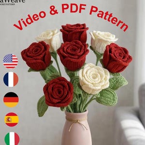 Rose Crochet Pattern Rose Bouquet Pattern Crochet Flower Bouquet Pattern Wedding Bouquet Valentines Gift Flower