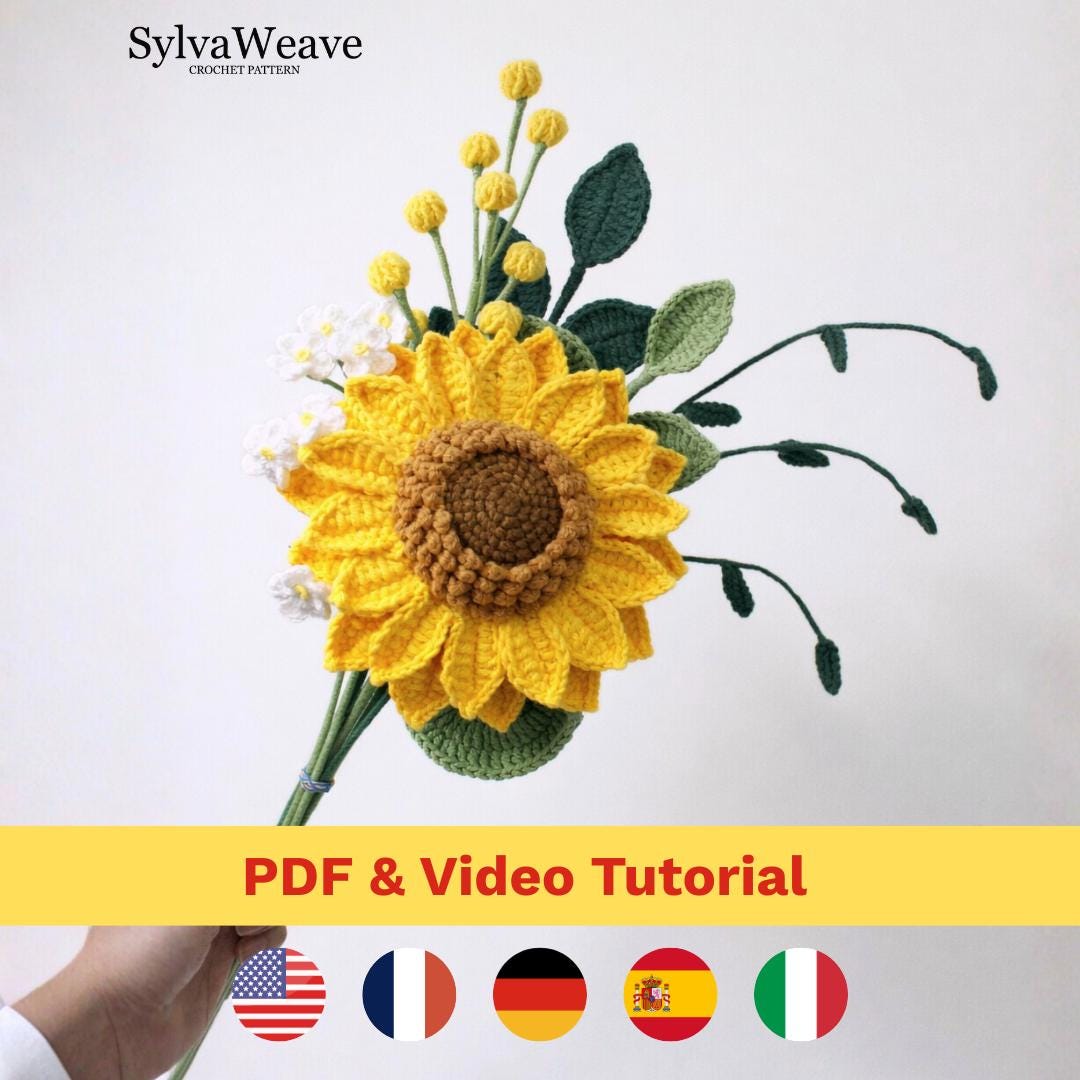 Sunflower Crochet Bouquet Pattern PDF With Video Tutorial, Beginner DIY ...
