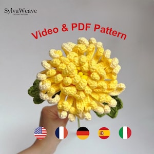 Crochet Flower Pattern PDF with Video Tutorial, Realistic Bouquet Tutorial, Beginner Friendly | Chrysanthemum