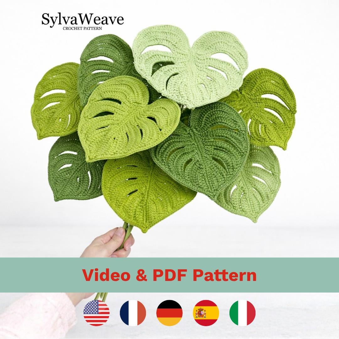 40 Monstera Crochet Patterns for Tropical Leaves, Wall Hangings, and Potted Plants 9 Monstera Leaf & Video Tutorial