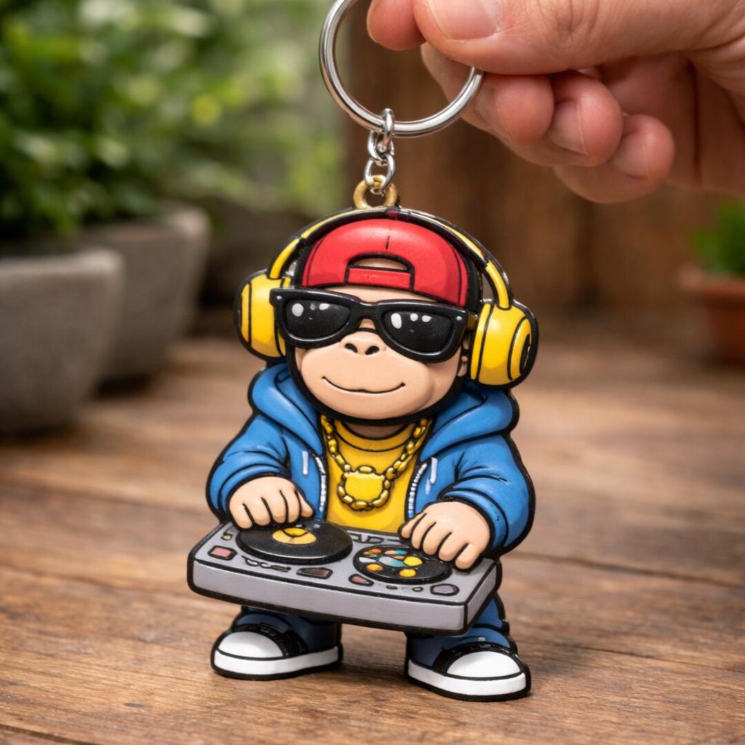Groovy DJ Monkey Keychain – Handpainted 3D Printed Character Charm ...
