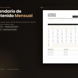 Puede incluir: Una plantilla HTML editable de calendario de contenido mensual que muestra una cuadrícula de calendario blanca para junio de 2023 con encabezados negros. El documento incluye secciones para objetivos mensuales y notas, con etiquetas de texto.