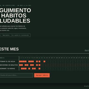 Seguimiento de Hábitos Saludables Plantilla HTML Editable | Habit Tracker Digital Imprimible | Bienestar Salud Descarga Instantánea