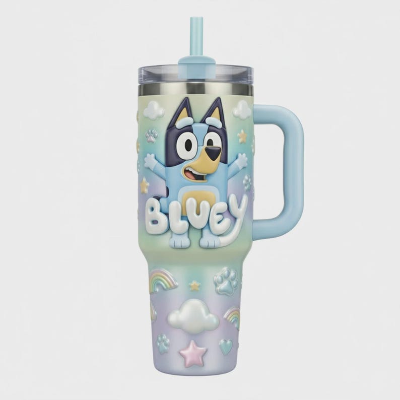 Bluey Cartoon Dog Cute Rainbow Insulated Travel Mug 40oz Tumbler With ...