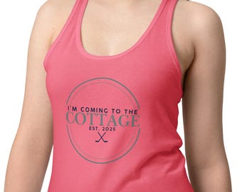 Ich komme zur Hütte Racerback Tank Top | Minimalistisches Logo, Hockey inspiriert, Bücherwurm