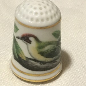 1979 Franklin Porcelain Collectible Bird  Thimble-Bone China - European Green Woodpecker