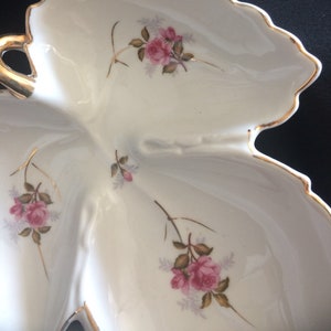 Floral and white candy dish ~ three leaf shape ~  Made in Japan