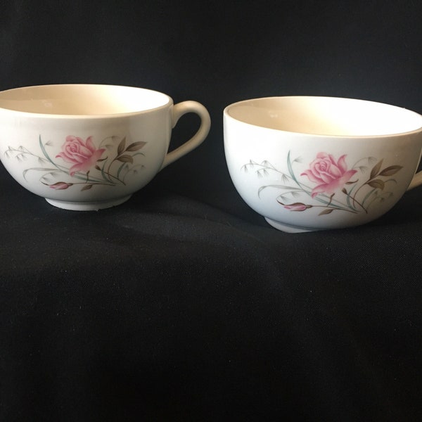 Pair of Mount  Clemens Coffee/Tea Cups ~ Mt Rose pattern~ Finger Hole Handles~ USA~ Mid Century~ Retro