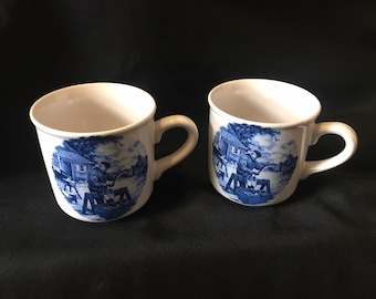 Ter Steege BV Delft Blauw -Holland - Par Blå Vit Dekorerade varma drycker ~ Clog Maker Scen