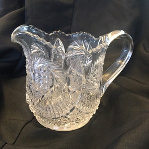 Vintage Crystal Cut Clear Glass Creamer~Small Pitcher~Whirling Star~ Ewer~