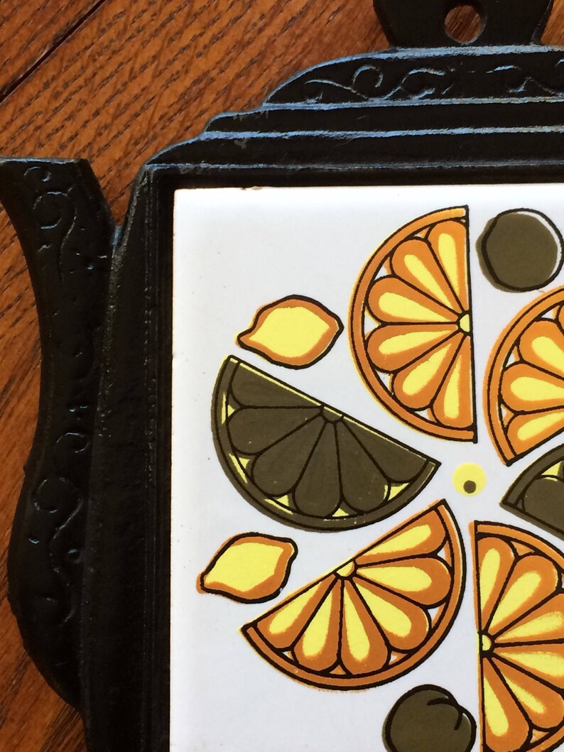 Teapot Shaped Black Metal Trivet Citrus Tile Taiwan Etsy