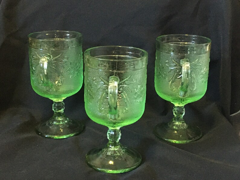 Tiara Pattern, Chantilly Green, by Indiana Glass Set of Three 3 Handled