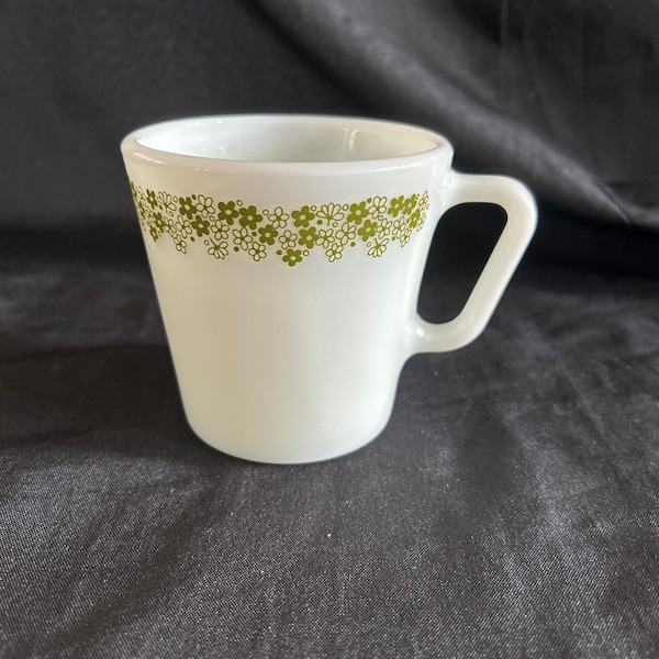 Pyrex-Spring Blossom-Coffee Mug-1410 Green-Crazy Daisy Pattern- Mid Century-MCM