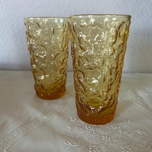 Paar - Anker Hocking - Lido Milano - Bernstein Gold Crinkle Glasbecher - 12 oz