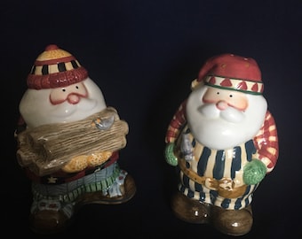 Debbie Mumm -Sakura- -Santa Claus - salt and pepper shakers- Christmas~ Handyman~ Woodsman ~ Woodland Santa