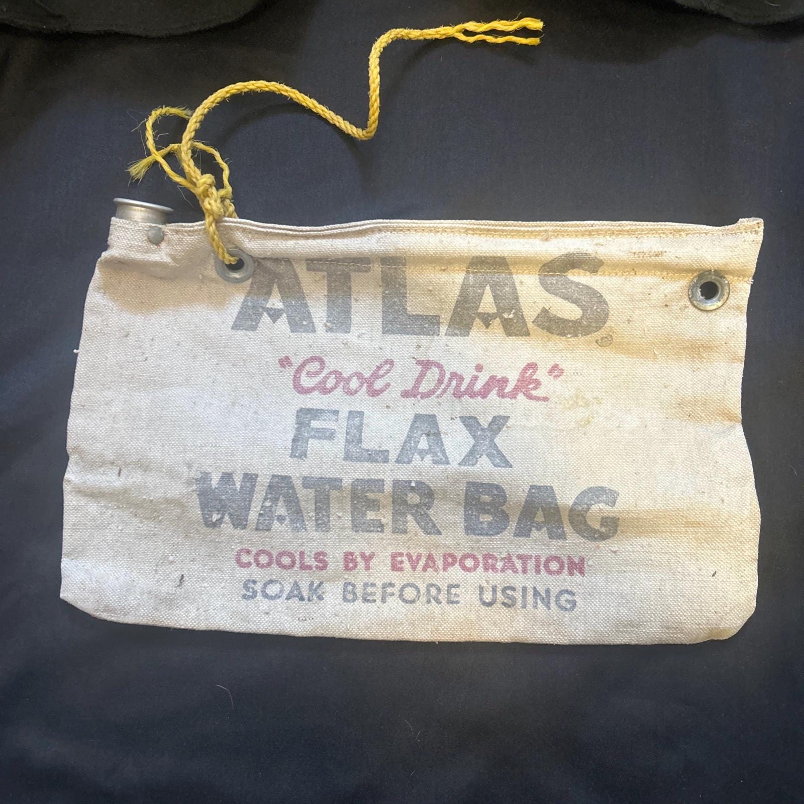 Sac à Eau Vintage Atlas Cool Drink - Toile De Lin Avec Bouchon Liège - Bon état