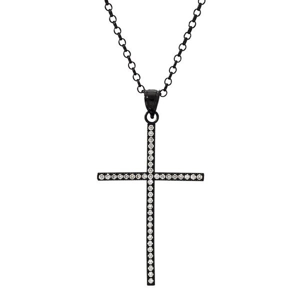 14K Gold and Diamond Cross Necklace, Black Ruthenium, Black Rhodium Plated, Modern, Gift,Guardian, Protection, Black Gold