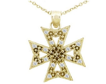 14K Gold and Diamond Cross Necklace, Medium Cross, Dainty Chain and Charm, Diamond, Gold, Gift