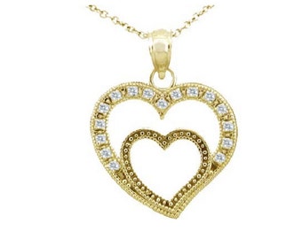 14K Gold and Diamond Heart Necklace, Medium Heart, Dainty Chain and Charm, Diamond, Love, Small Heart, Big Heart