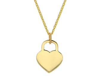 14K Yellow Gold Heart Necklace with Free Laser Engraving, Small Heart, Dainty Chain and Charm, Diamond, Gold, Gift